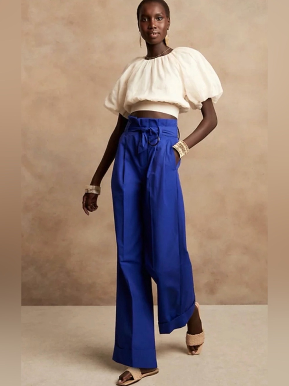 Banana Republic High-Waist Wide-Leg Trousers in Cobalt Blue
